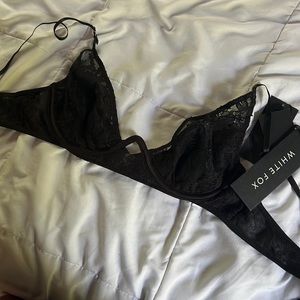 Black underwire white fox bralette. NEW NEVER USED WITH TAGS